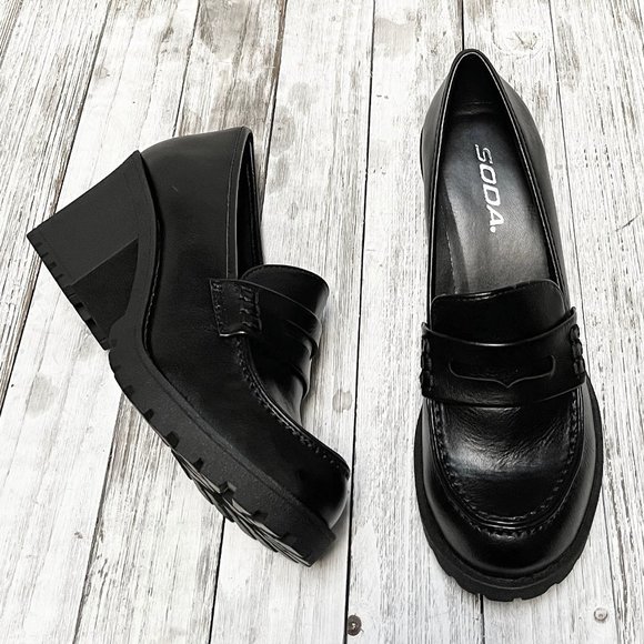 New Black Platform Penny Loafers Size 7 - Picture 4 of 5